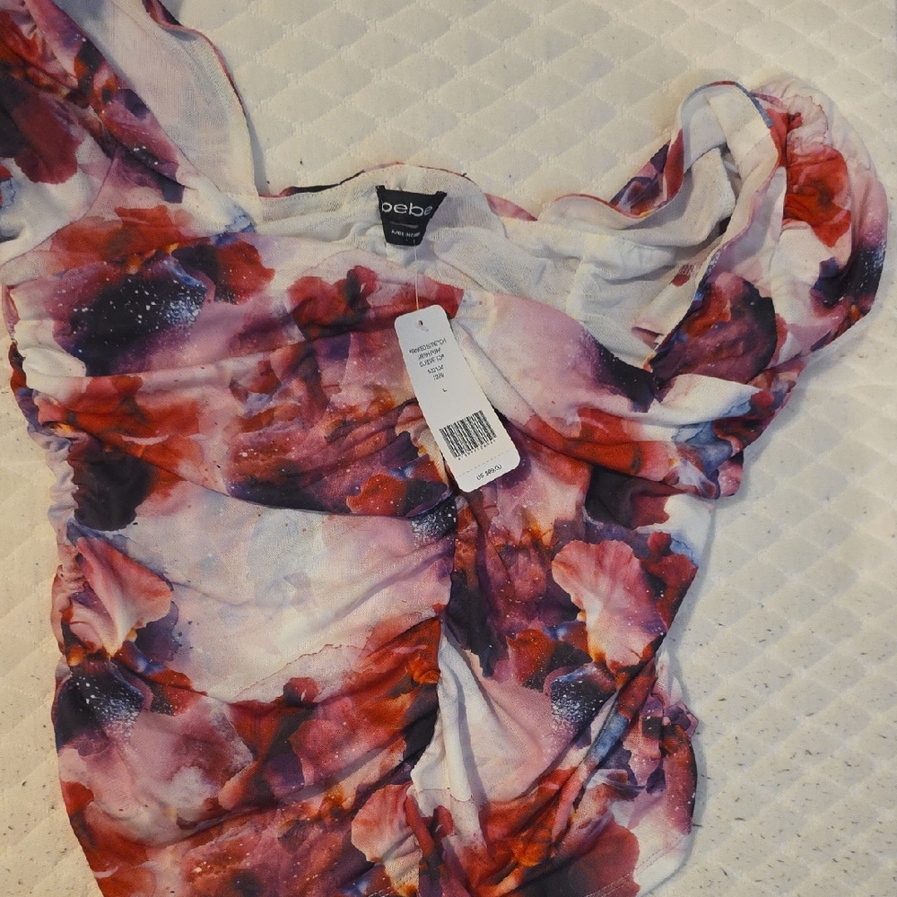 Bebe Women's Top - Red and Purple Floral